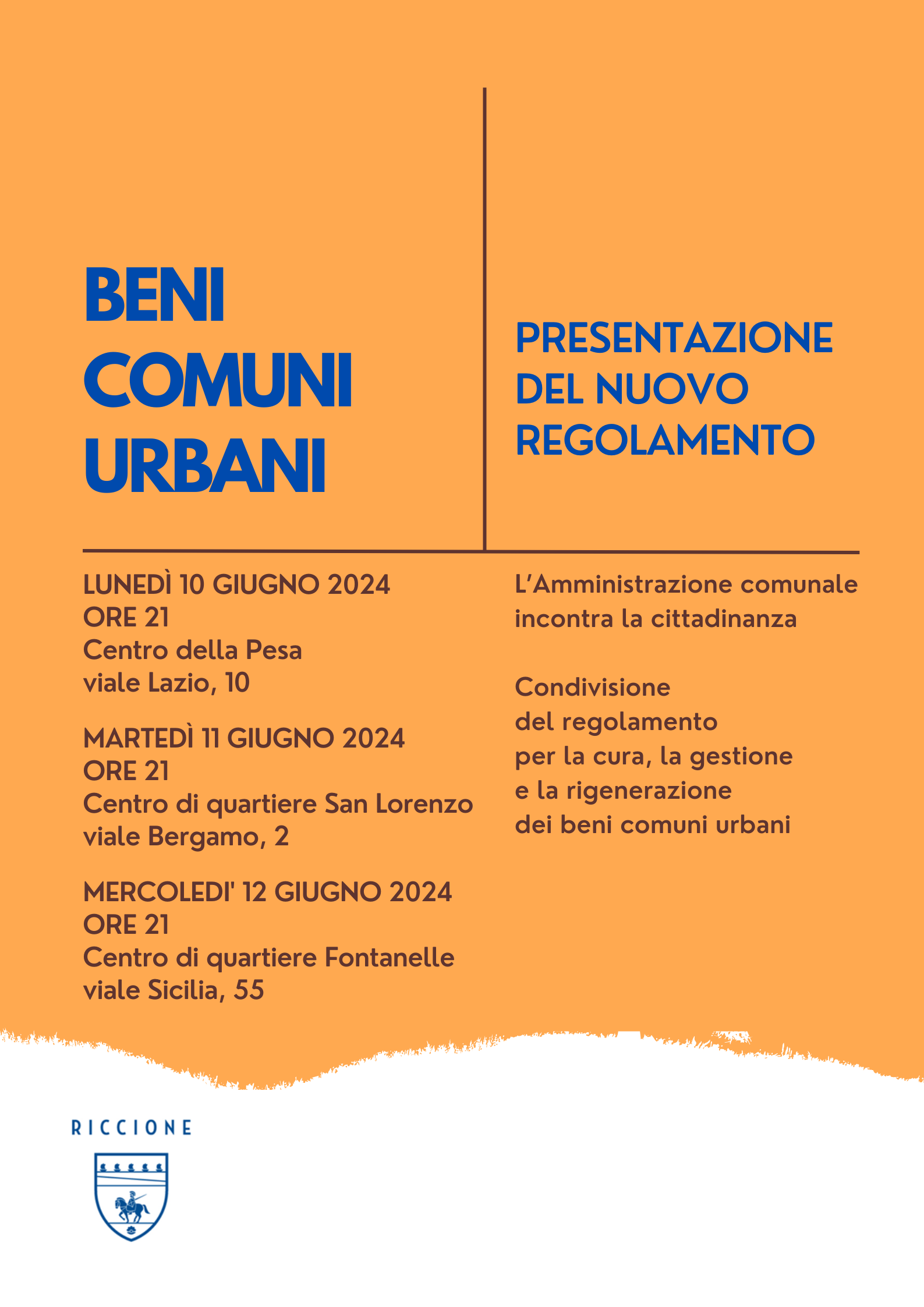 L’Amministrazione comunale di Riccione incontra i cittadini per condividere il nuovo regolamento sulla cura, la gestione e la rigenerazione dei beni comuni urbani
