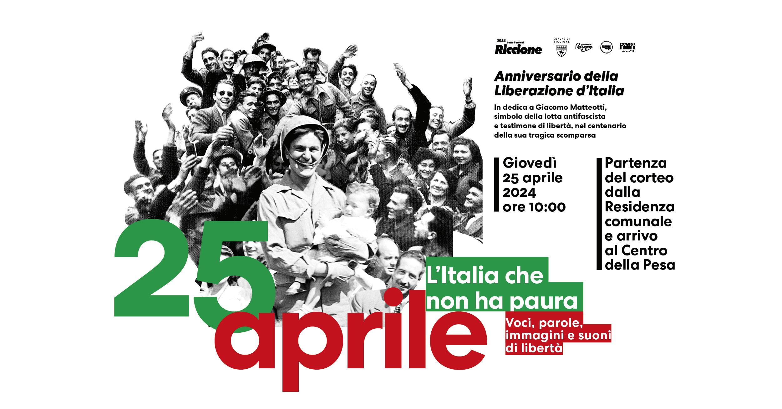 Riccione celebra la Liberazione con la poster art che racconta il 25 aprile, il corteo solenne e un incontro pubblico con il giornalista Ezio Mauro