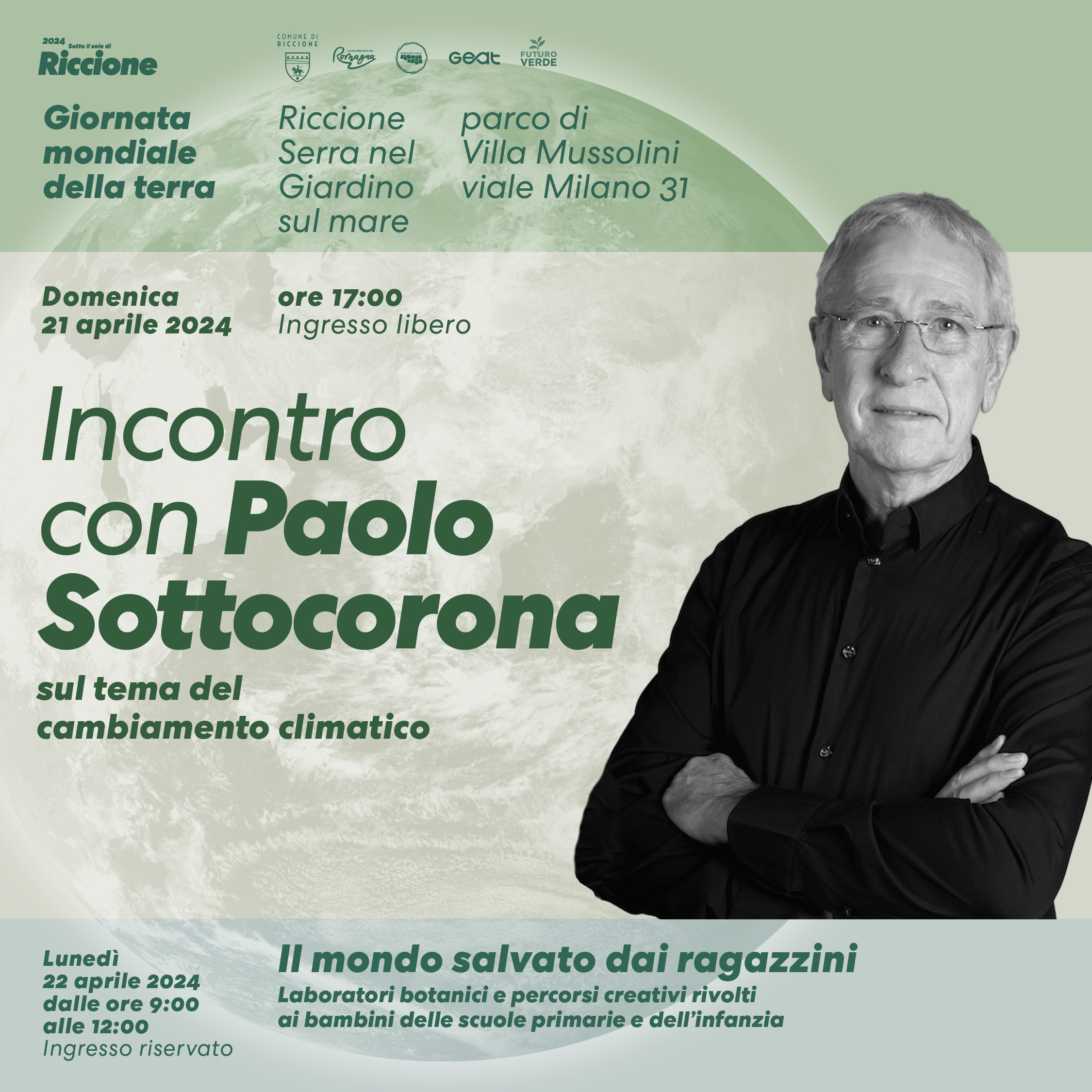 Paolo Sottocorona a Riccione per la Giornata mondiale della Terra  Il meteorologo, noto volto televisivo di La7, parlerà del cambiamento climatico e delle sue conseguenze sulla vita dell’uomo.